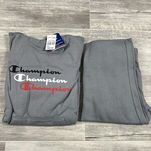 Champion Brand Boys 2 Piece Sweat Outfit Size Large Gray Color- Hoodie & Sweats